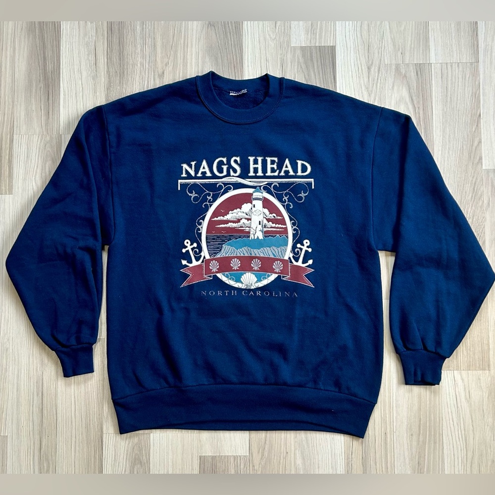 VTG Nags Head North Carolina Puff Print Crewneck Sweater Mens Large